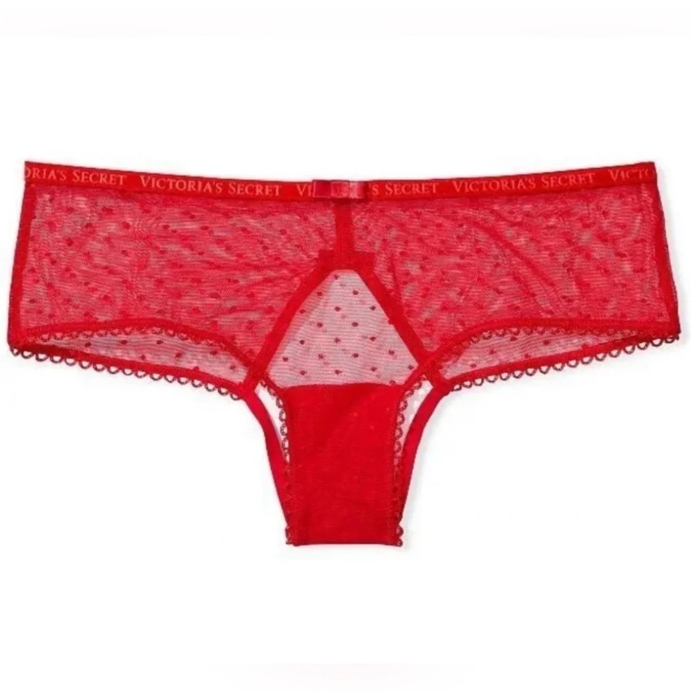 Victoria’s Secret Red Very Sexy Sheer Dot Mesh Open Back Cheeky Panty
